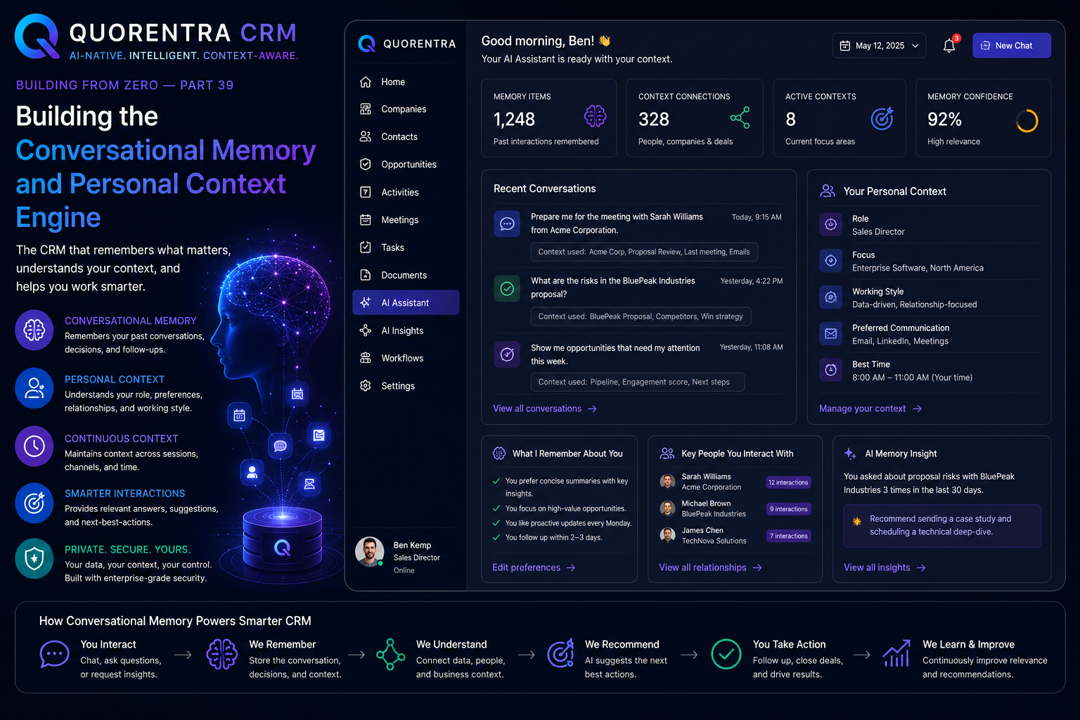 Quorentra CRM Building the Conversational Memory and Personal Context Engine: Building from Zero — Part 39